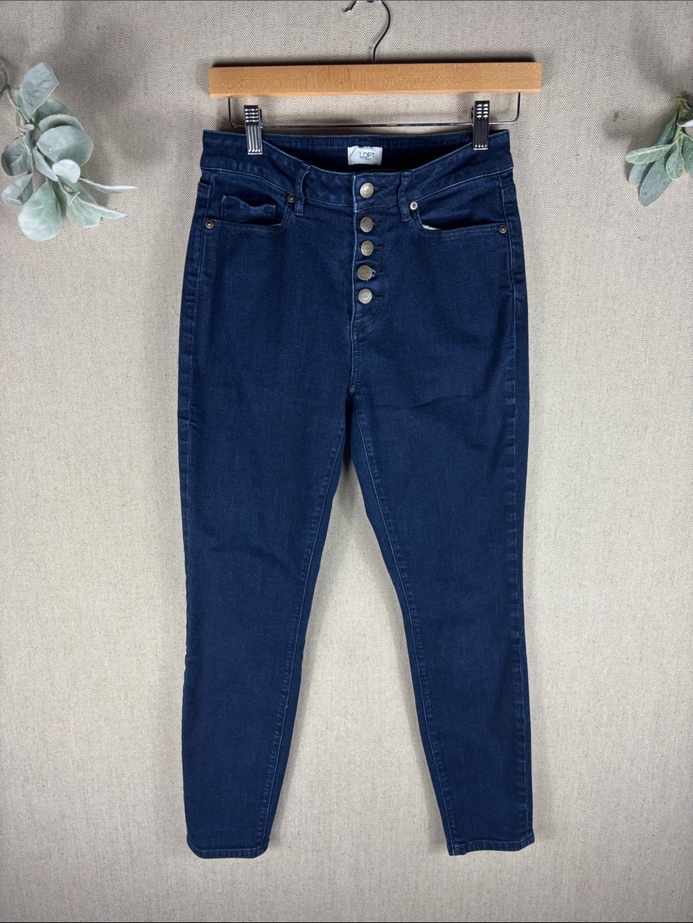 Loft > Curvy Skinny High-Waist Button-Fly Women’s Jeans Dark Blue 4